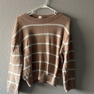 Cozy Striped Tan and White Women's Sweater